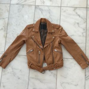 All Saints tan leather biker jacket